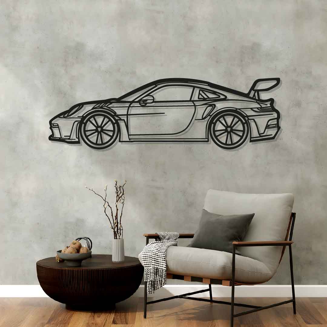911 GT3 RS model 992 Detailed Silhouette Metal Wall Art